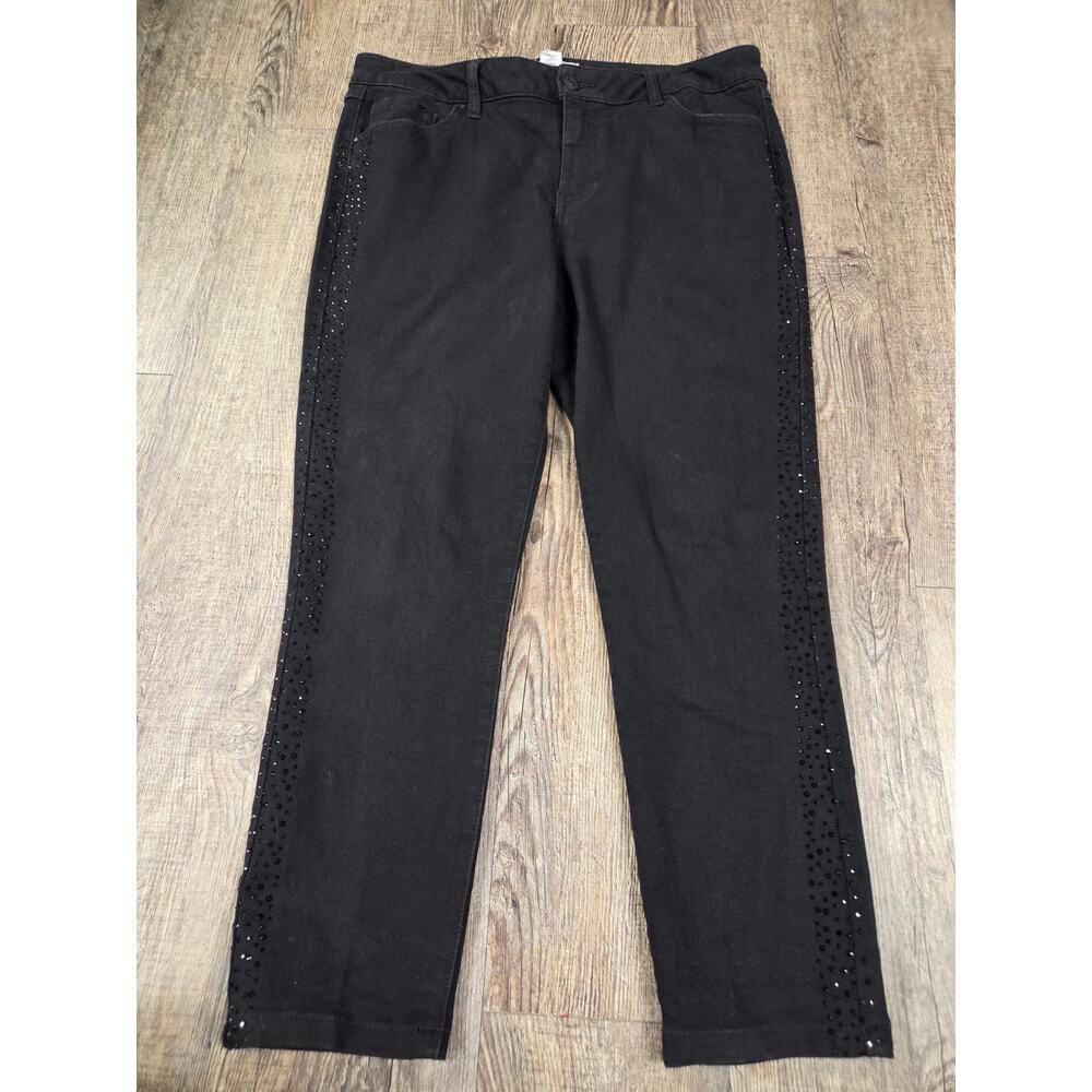 Artistan NY Black Stretch Jeans Rhinestones Pants Size 12 Cropped - Picture 1 of 6